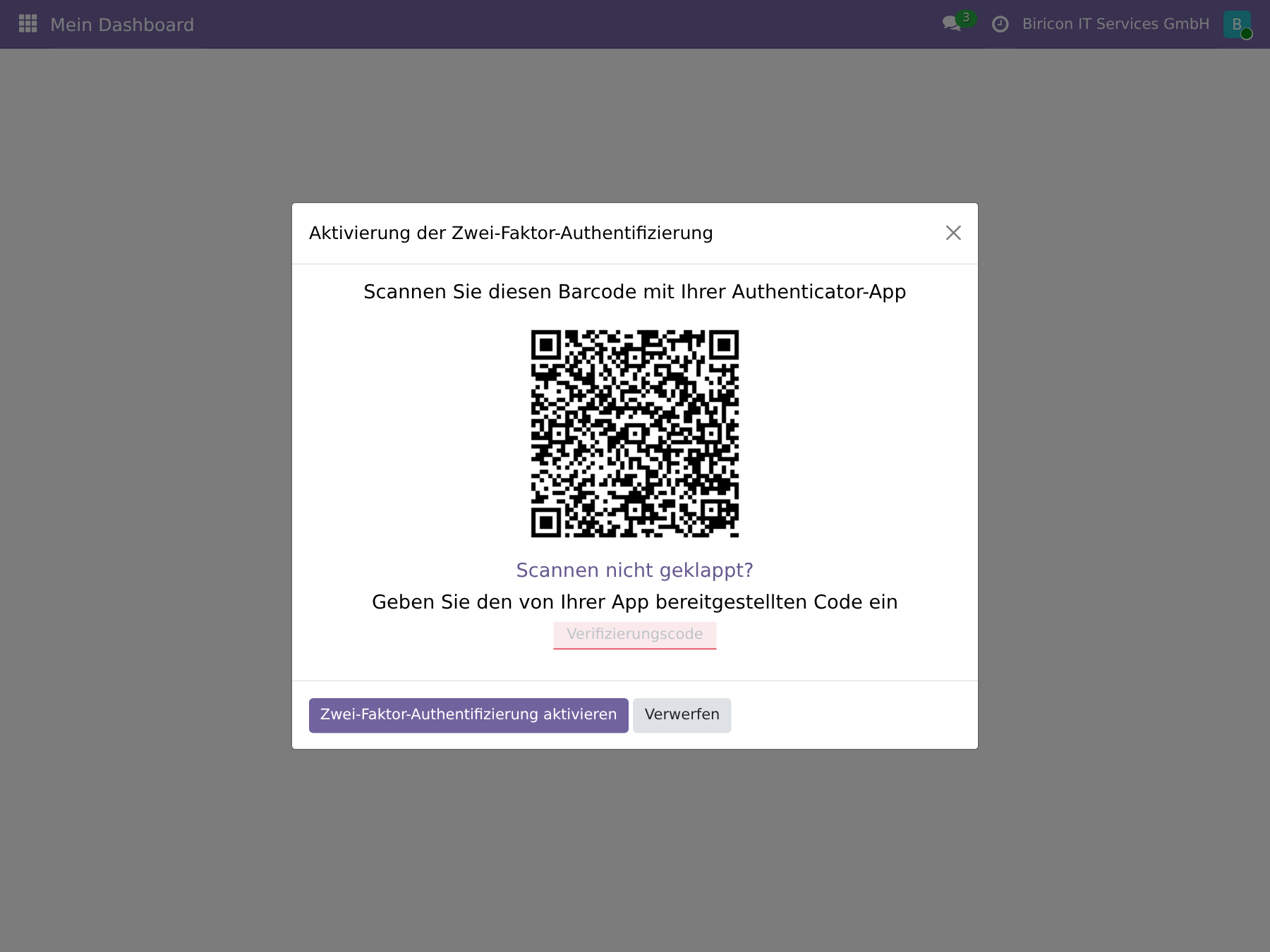 Odoo Zwei-Faktor-Authentifizierung: QR-Code zum Einscannen mit der Authenticator-App