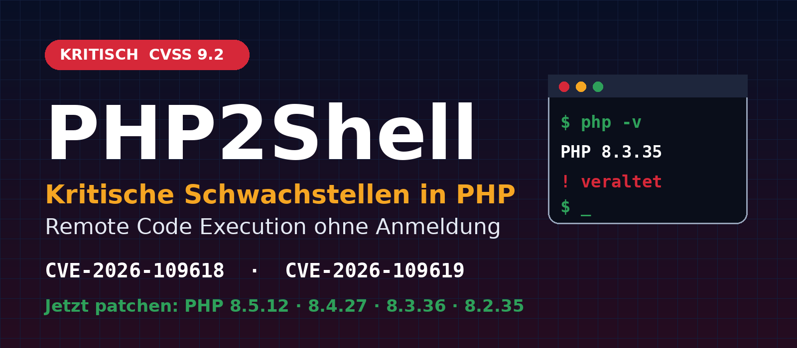 PHP2Shell: kritische PHP-Sicherheitslücke CVE-2026-109618 und CVE-2026-109619, jetzt PHP aktualisieren